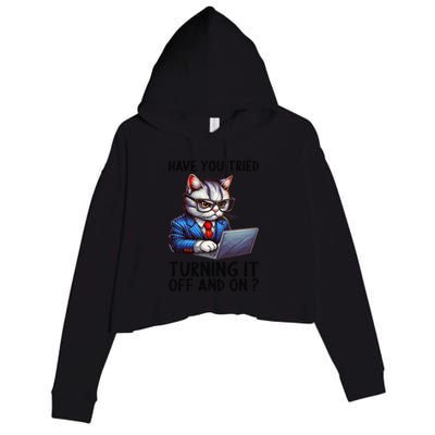 Tech Support Humor I Cat Tech Engineer I Computer It Guy Crop Fleece Hoodie