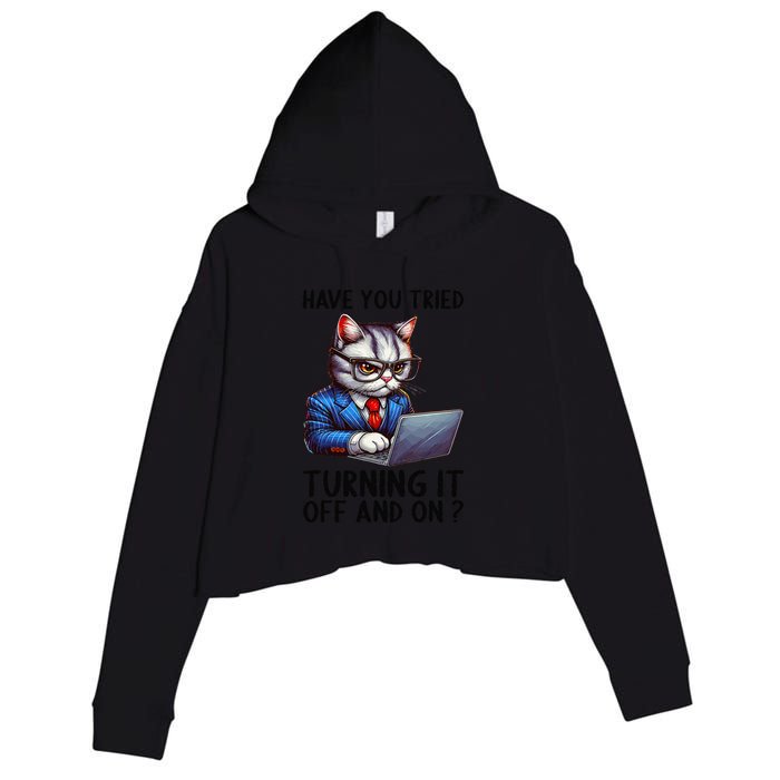 Tech Support Humor I Cat Tech Engineer I Computer It Guy Crop Fleece Hoodie