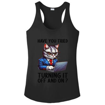 Tech Support Humor I Cat Tech Engineer I Computer It Guy Ladies PosiCharge Competitor Racerback Tank