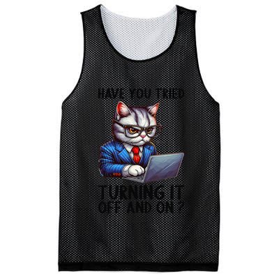 Tech Support Humor I Cat Tech Engineer I Computer It Guy Mesh Reversible Basketball Jersey Tank