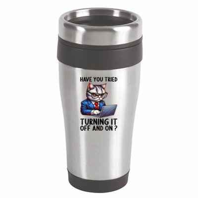Tech Support Humor I Cat Tech Engineer I Computer It Guy 16oz Travel Tumbler