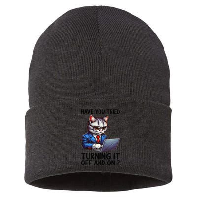 Tech Support Humor I Cat Tech Engineer I Computer It Guy Sustainable Knit Beanie