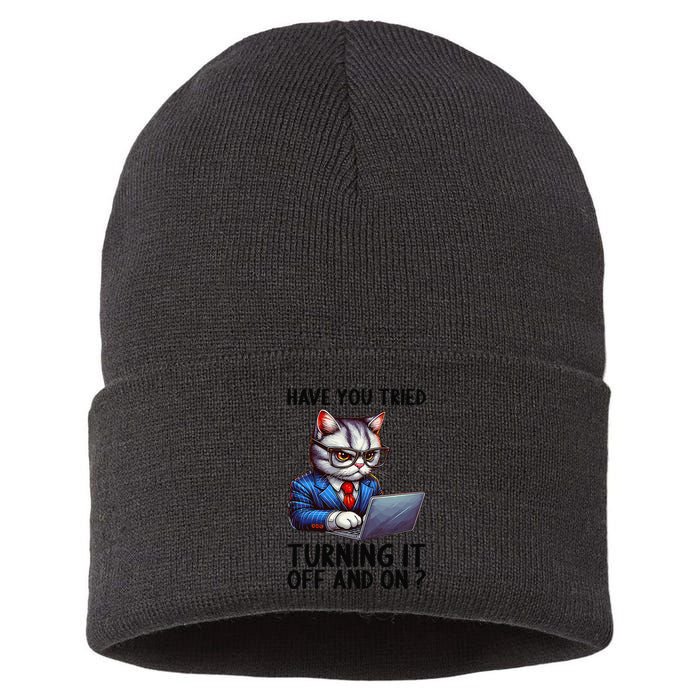 Tech Support Humor I Cat Tech Engineer I Computer It Guy Sustainable Knit Beanie