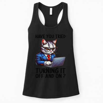 Tech Support Humor I Cat Tech Engineer I Computer It Guy Womens Tank Top