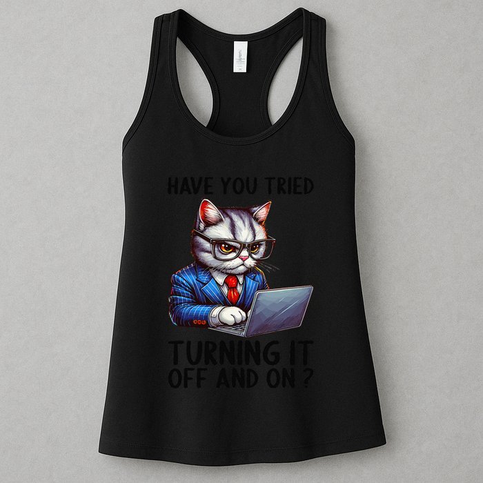 Tech Support Humor I Cat Tech Engineer I Computer It Guy Womens Tank Top