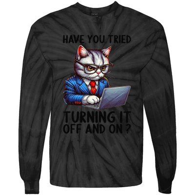 Tech Support Humor I Cat Tech Engineer I Computer It Guy Tie-Dye Long Sleeve Shirt