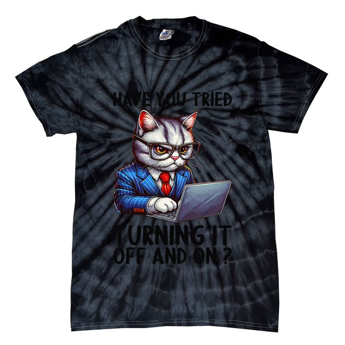 Tech Support Humor I Cat Tech Engineer I Computer It Guy Tie-Dye T-Shirt