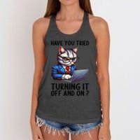 Tech Support Humor I Cat Tech Engineer I Computer It Guy Women's Knotted Racerback Tank