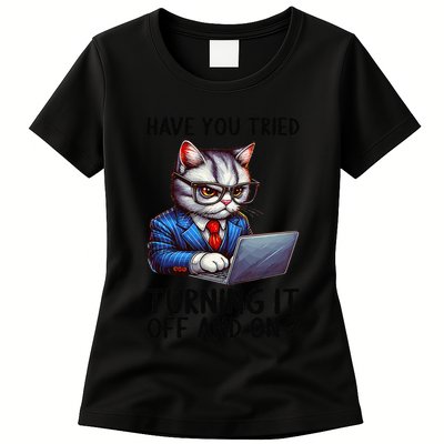 Tech Support Humor I Cat Tech Engineer I Computer It Guy Womens T-Shirt
