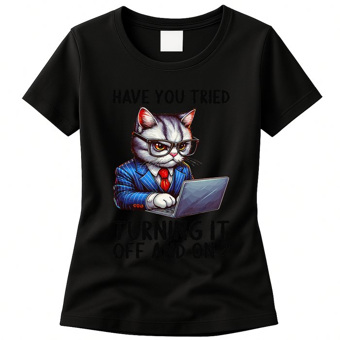 Tech Support Humor I Cat Tech Engineer I Computer It Guy Womens T-Shirt