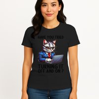 Tech Support Humor I Cat Tech Engineer I Computer It Guy Womens T-Shirt