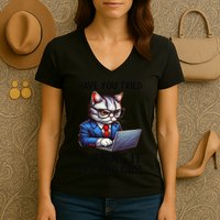 Tech Support Humor I Cat Tech Engineer I Computer It Guy Women's V-Neck T-Shirt