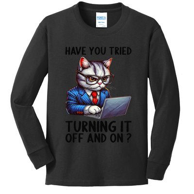 Tech Support Humor I Cat Tech Engineer I Computer It Guy Kids Long Sleeve Shirt