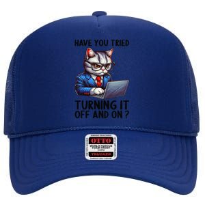 Tech Support Humor I Cat Tech Engineer I Computer It Guy High Crown Mesh Back Trucker Hat