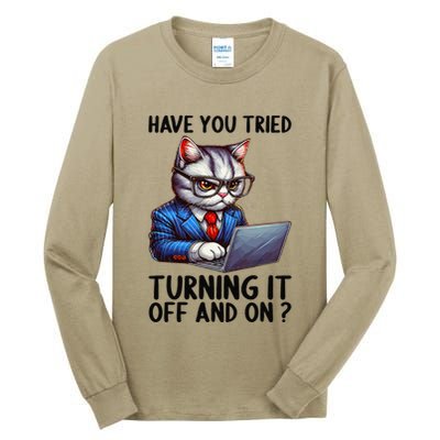 Tech Support Humor I Cat Tech Engineer I Computer It Guy Tall Long Sleeve T-Shirt