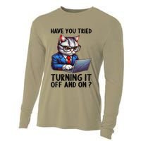 Tech Support Humor I Cat Tech Engineer I Computer It Guy Cooling Performance Long Sleeve Crew