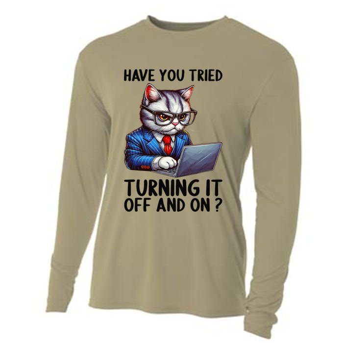 Tech Support Humor I Cat Tech Engineer I Computer It Guy Cooling Performance Long Sleeve Crew