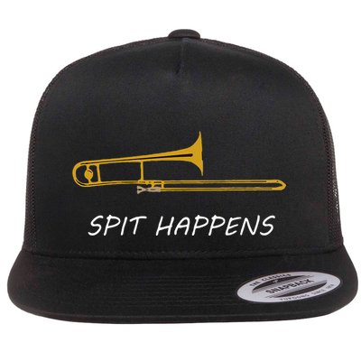 Trombone Spit Happens Trombone Player Gift Flat Bill Trucker Hat