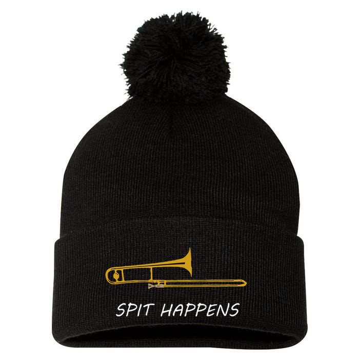 Trombone Spit Happens Trombone Player Gift Pom Pom 12in Knit Beanie