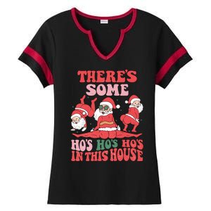 Theres Some Hos In This House Funny Twerk Santa Christmas Ladies Halftime Notch Neck Tee