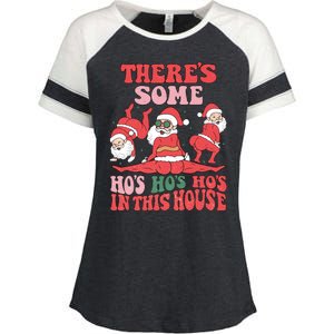 Theres Some Hos In This House Funny Twerk Santa Christmas Enza Ladies Jersey Colorblock Tee