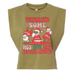 Theres Some Hos In This House Funny Twerk Santa Christmas Garment-Dyed Women's Muscle Tee