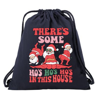 Theres Some Hos In This House Funny Twerk Santa Christmas Drawstring Bag