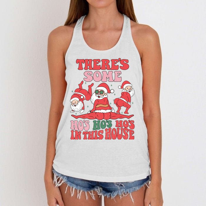 Theres Some Hos In This House Funny Twerk Santa Christmas Women's Knotted Racerback Tank