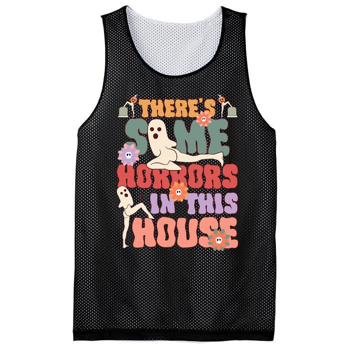 There's Some Horrors In This House Ghost Funny Halloween Mesh Reversible Basketball Jersey Tank