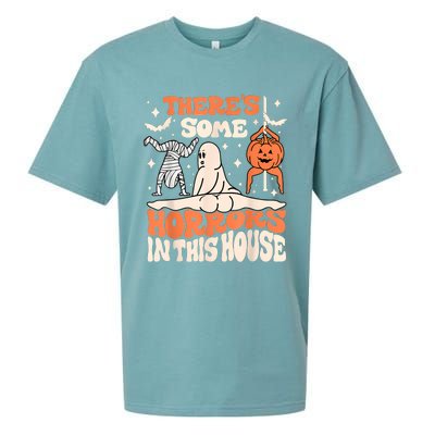 ThereS Some Horrors In This House Ghost Pumpkin Halloween Sueded Cloud Jersey T-Shirt