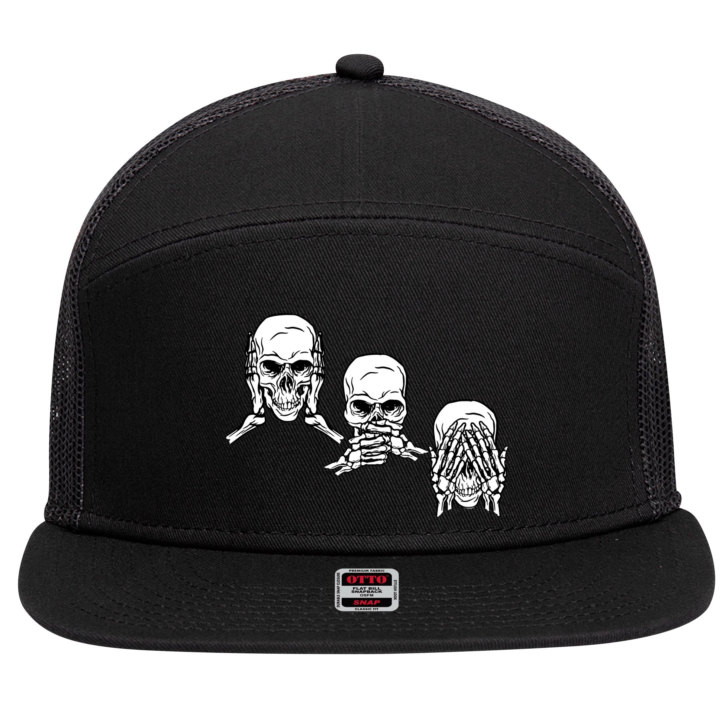 Three Skulls Head 7 Panel Mesh Trucker Snapback Hat
