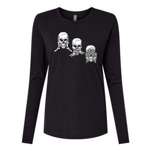 Three Skulls Head Womens Cotton Relaxed Long Sleeve T-Shirt