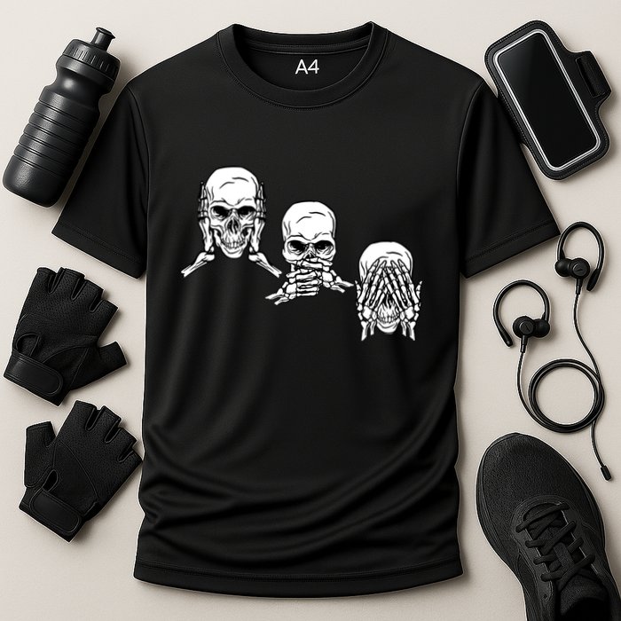 Three Skulls Head Cooling Performance Crew T-Shirt