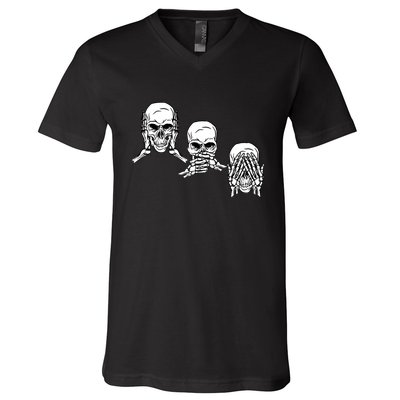 Three Skulls Head V-Neck T-Shirt