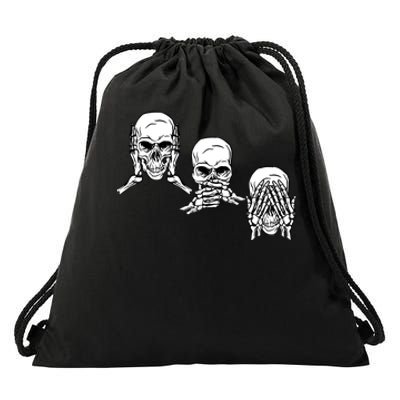 Three Skulls Head Drawstring Bag