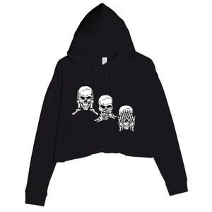 Three Skulls Head Crop Fleece Hoodie