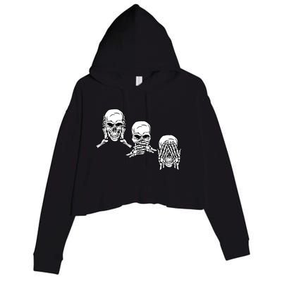 Three Skulls Head Crop Fleece Hoodie