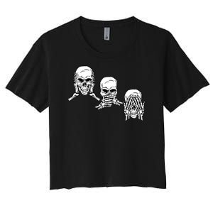 Three Skulls Head Women's Crop Top Tee