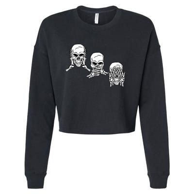 Three Skulls Head Cropped Pullover Crew