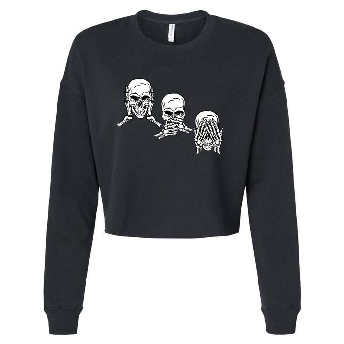 Three Skulls Head Cropped Pullover Crew