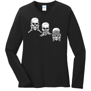 Three Skulls Head Ladies Long Sleeve Shirt