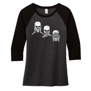 Three Skulls Head Women's Tri-Blend 3/4-Sleeve Raglan Shirt