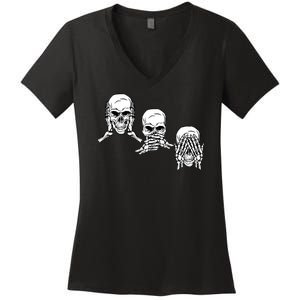 Three Skulls Head Women's V-Neck T-Shirt