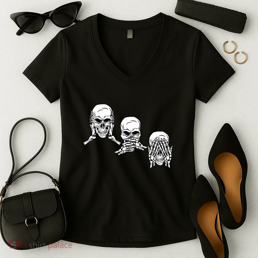 Three Skulls Head Women's V-Neck T-Shirt