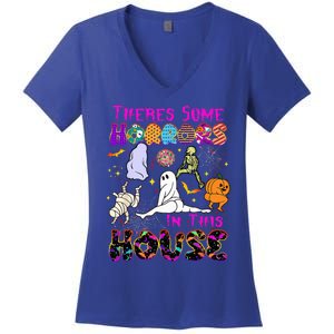 Theres Some Horrors In This House Ghost Pumpkin Halloween Women's V-Neck T-Shirt