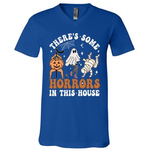 ThereS Some Horrors In This House Funny Ghost Halloween Funny Gift V-Neck T-Shirt