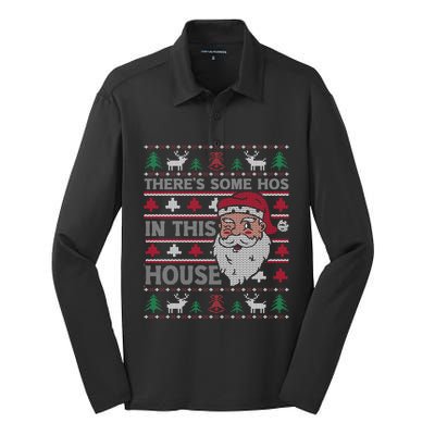 ThereS Some HoS In This House Funny Christmas Santa Adult Gift Silk Touch Performance Long Sleeve Polo