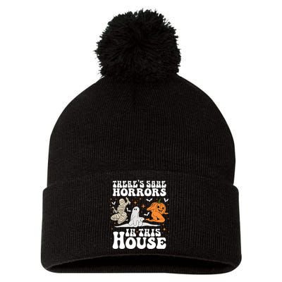 Theres Some Horrors In This House Halloween Dancing Ghost Pumpkin Mummy Pom Pom 12in Knit Beanie