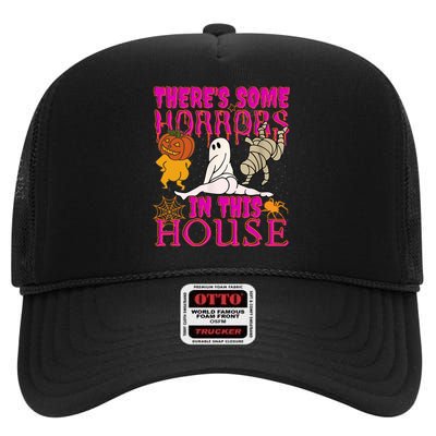 Theres Some Horrors In This House Ghost Pumpkin Halloween High Crown Mesh Back Trucker Hat