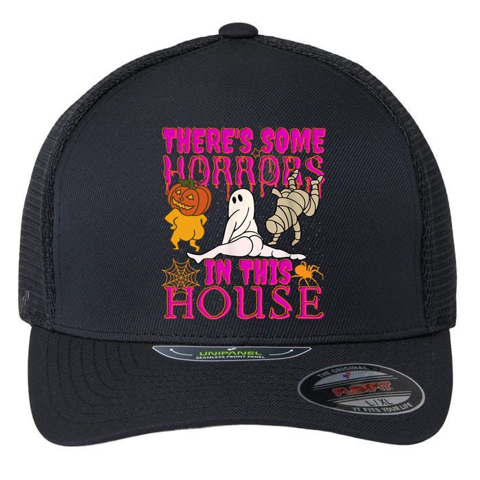 Theres Some Horrors In This House Ghost Pumpkin Halloween Flexfit Unipanel Trucker Cap